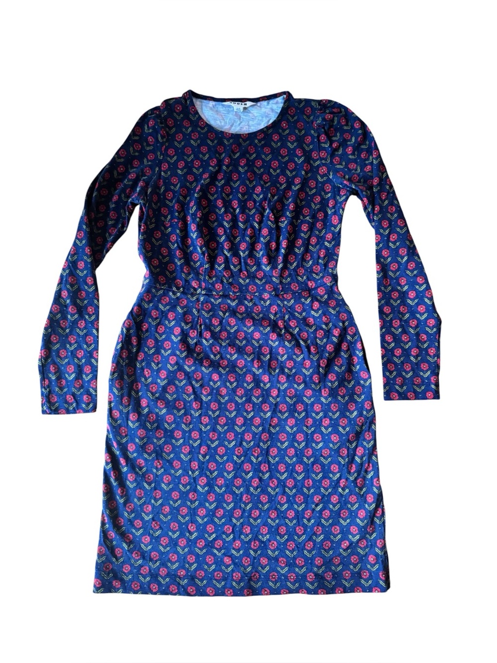 Boden Size 2 Cotton Jersey Dress Pockets Floral Flowers Blue Red